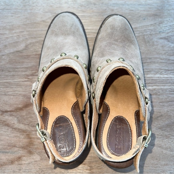 Born Slingback Mules Womens 7 Suede Leather Studded Taupe Harness Buckle… - Picture 10 of 11
